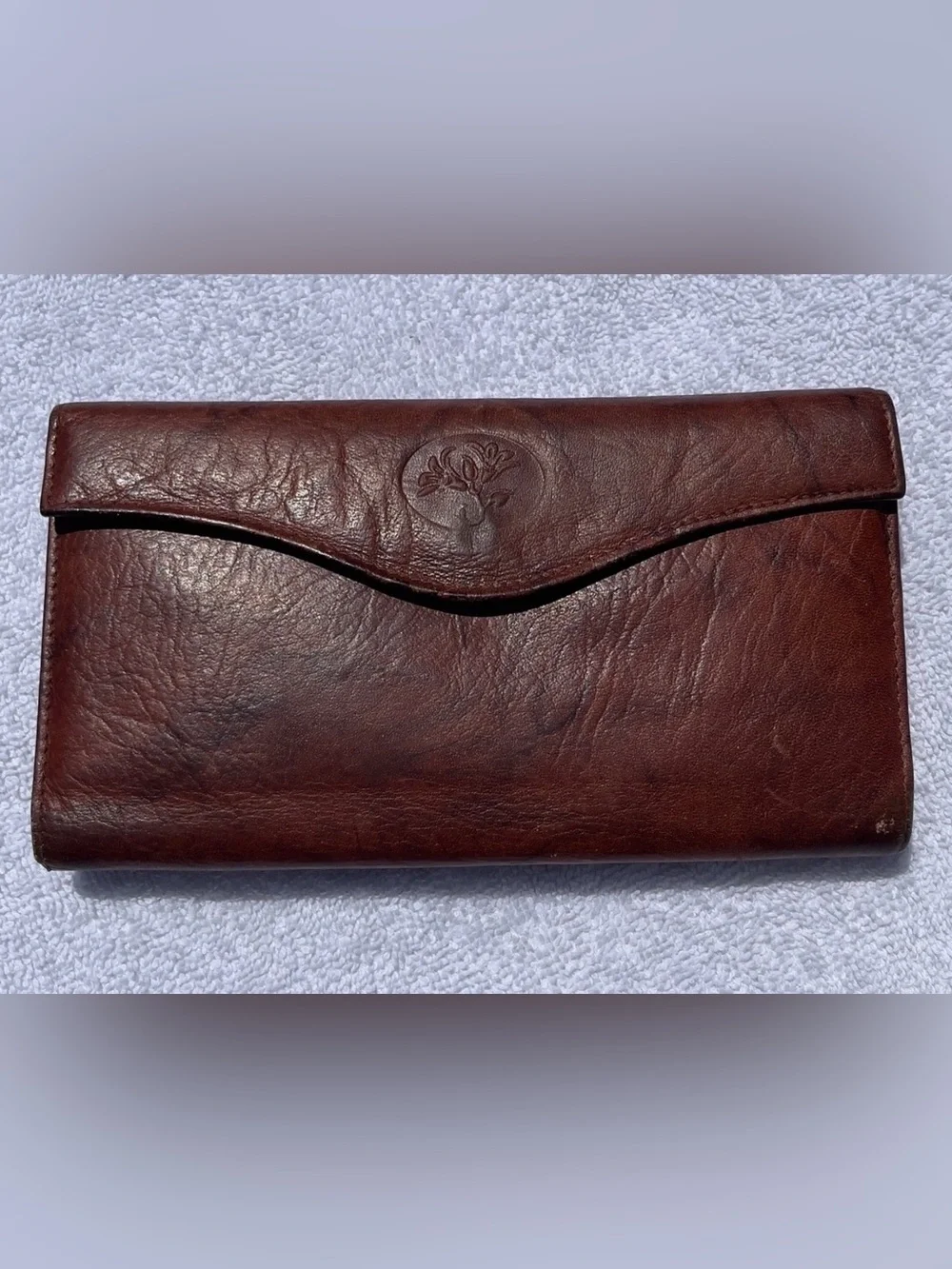 Buxton Vintage Floral Embossed Brown Top Grain Cowhide Leather Wallet 7 1/2” x 4